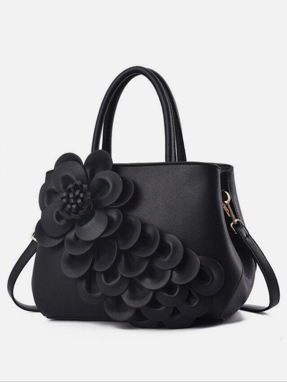 🆕️👜  BLACK FLORAL CASCADING PETAL HANDBAG / PURSE👜 - Picture 6 of 16